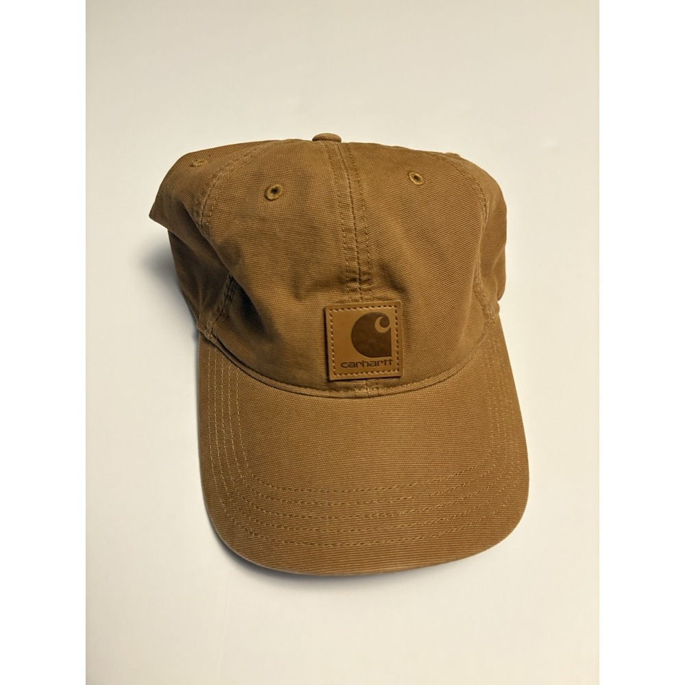 Carhartt Strapback Hat Mens OS Khaki Brown Canvas Leather Logo AH0289-M